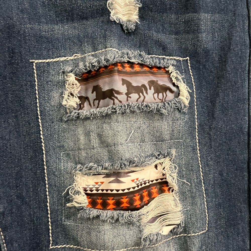 Distressed Unique Patchwork Bootcut Western Jeans… - image 5